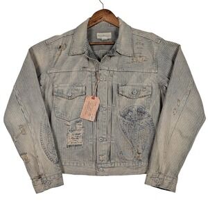 Ralph Lauren Denim & Supply Jean Jacket Large Hickory Striped Trucker Paisley